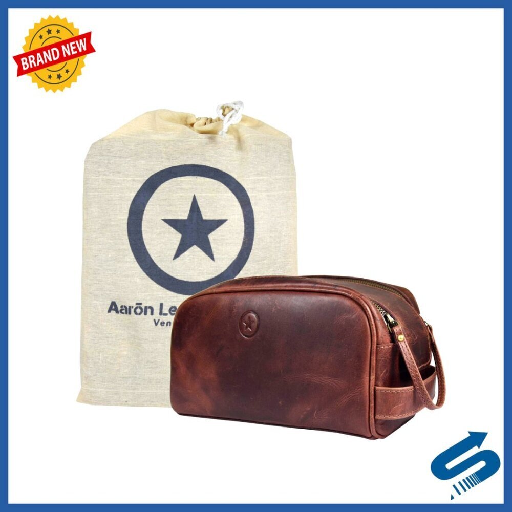 Genuine Leather Toiletry Bag Travel Kit Waterproof Lining Vintage Style